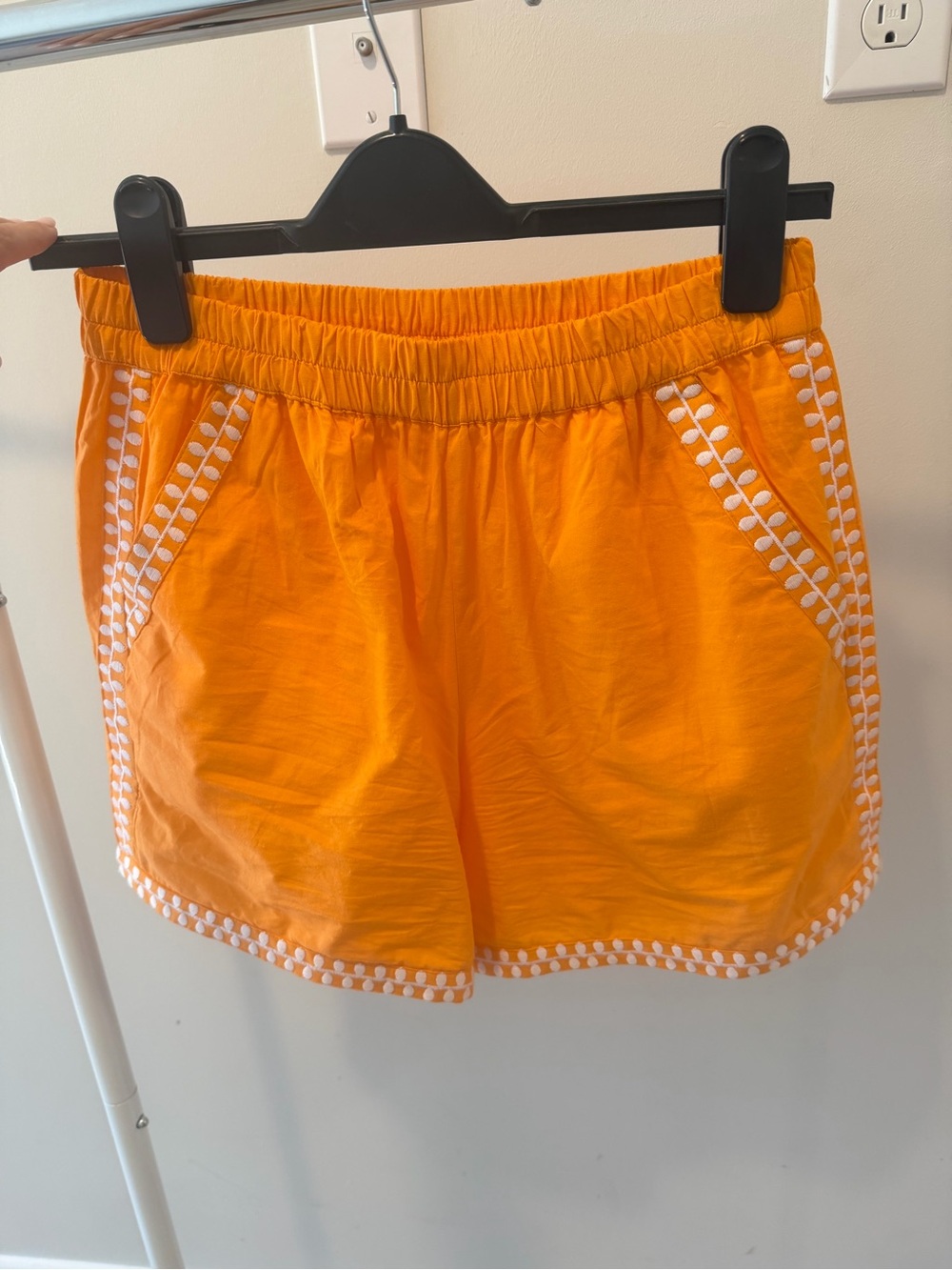 Women's Bright Orange Athletic Shorts with White Pom-Trim